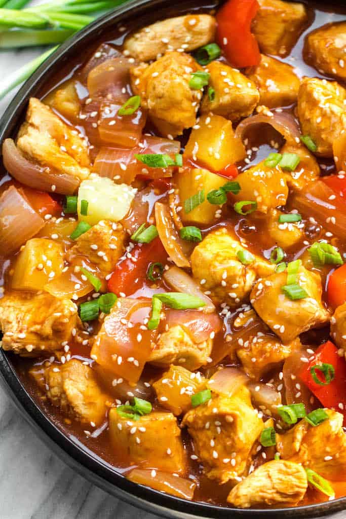 Instant Pot Sweet and Sour Chicken from Whole Kitchen Sink - Whole30 instant pot sweet and sour chicken is so easy and so quick to make. It’s completely Paleo, sugar free, gluten free, and made in less 30 minutes. The simplicity of this recipe makes it perfect for a weeknight meal that’s family friendly, or for Whole30 meal prep.