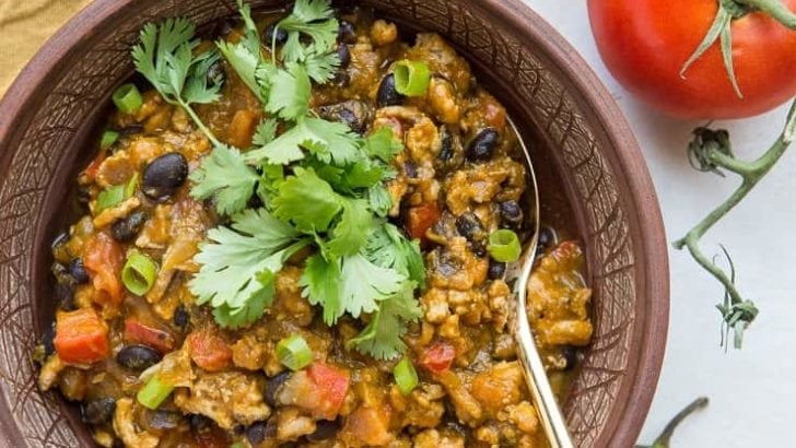 Turkey Pumpkin Chili with Black Beans - a thick, nourishing chili recipe that is quick and easy to prepare. Recipe post includes instructions for Instant Pot and Crock Pot