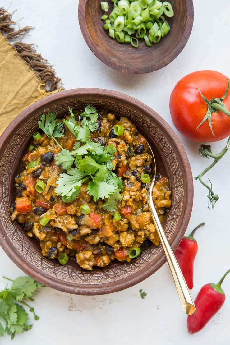 Turkey Pumpkin Chili with Black Beans - a thick, nourishing chili recipe that is quick and easy to prepare. Recipe post includes instructions for Instant Pot and Crock Pot