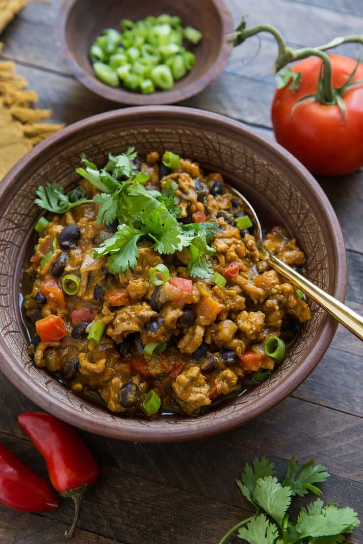 Turkey Pumpkin Chili with Black Beans - a thick, nourishing chili recipe that is quick and easy to prepare. Recipe post includes instructions for Instant Pot and Crock Pot