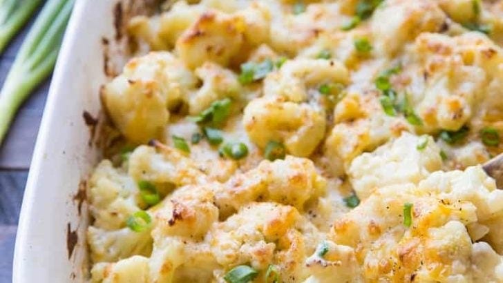 Cheesy Creamy Keto Cauliflower Casserole is a low-carb side dish great for any feast
