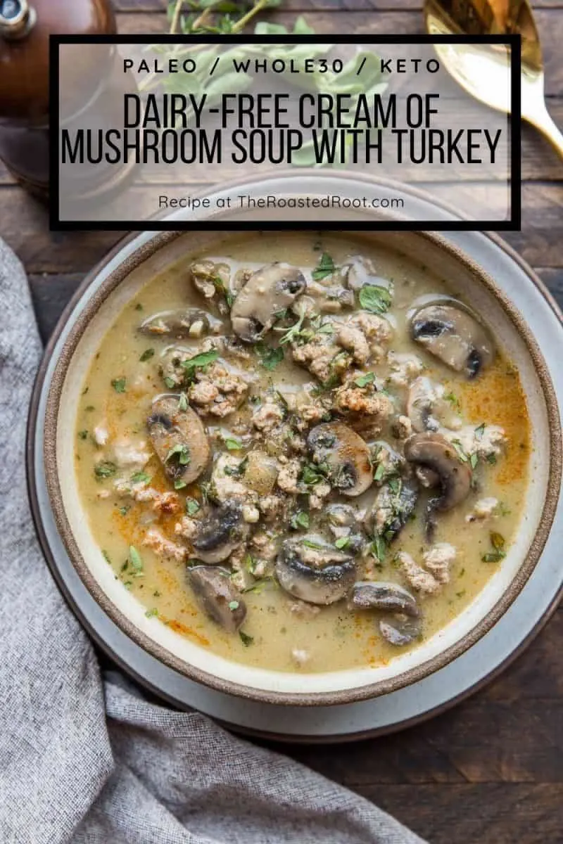 Dairy-Free Cream of Mushroom Soup with Ground Turkey - a flavorful and comforting creamy soup recipe that is milk/cream-free. Paleo, keto, whole30 and healthy