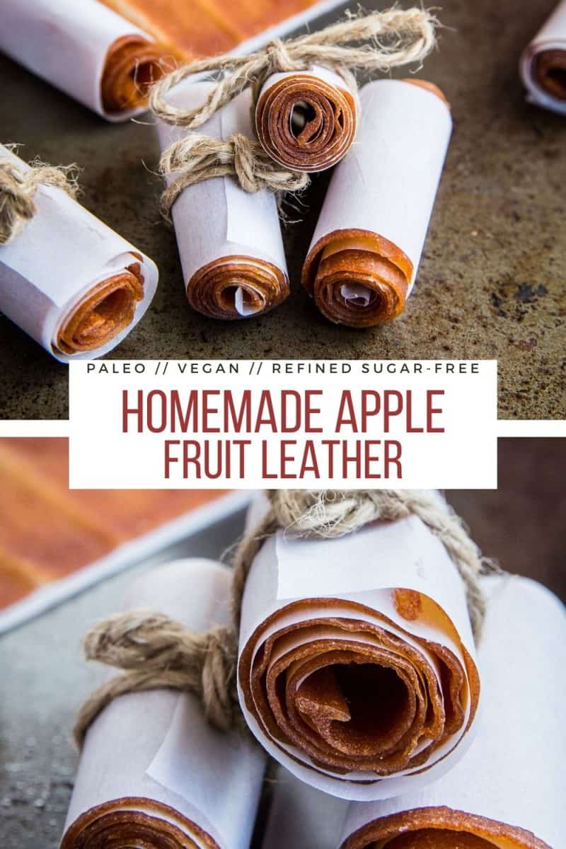 Homemade Apple Fruit Leather - an easy recipe for homemade fruit roll-ups using fresh apples! This fun snack recipe is vegan and paleo and fun for kids!