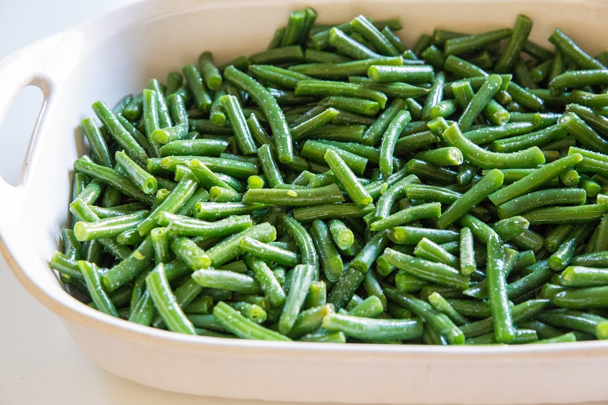 Add cooked green beans to casserole