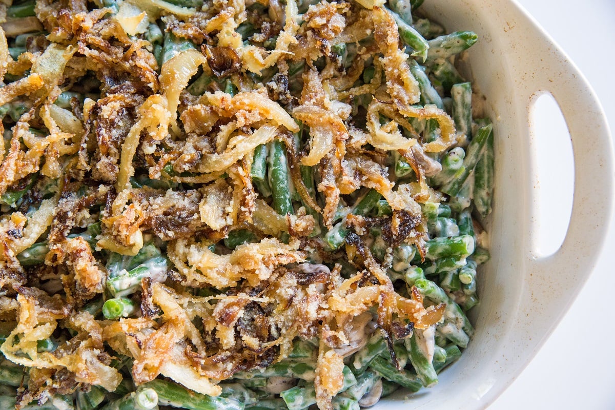 Add the crispy onion topping to casserole