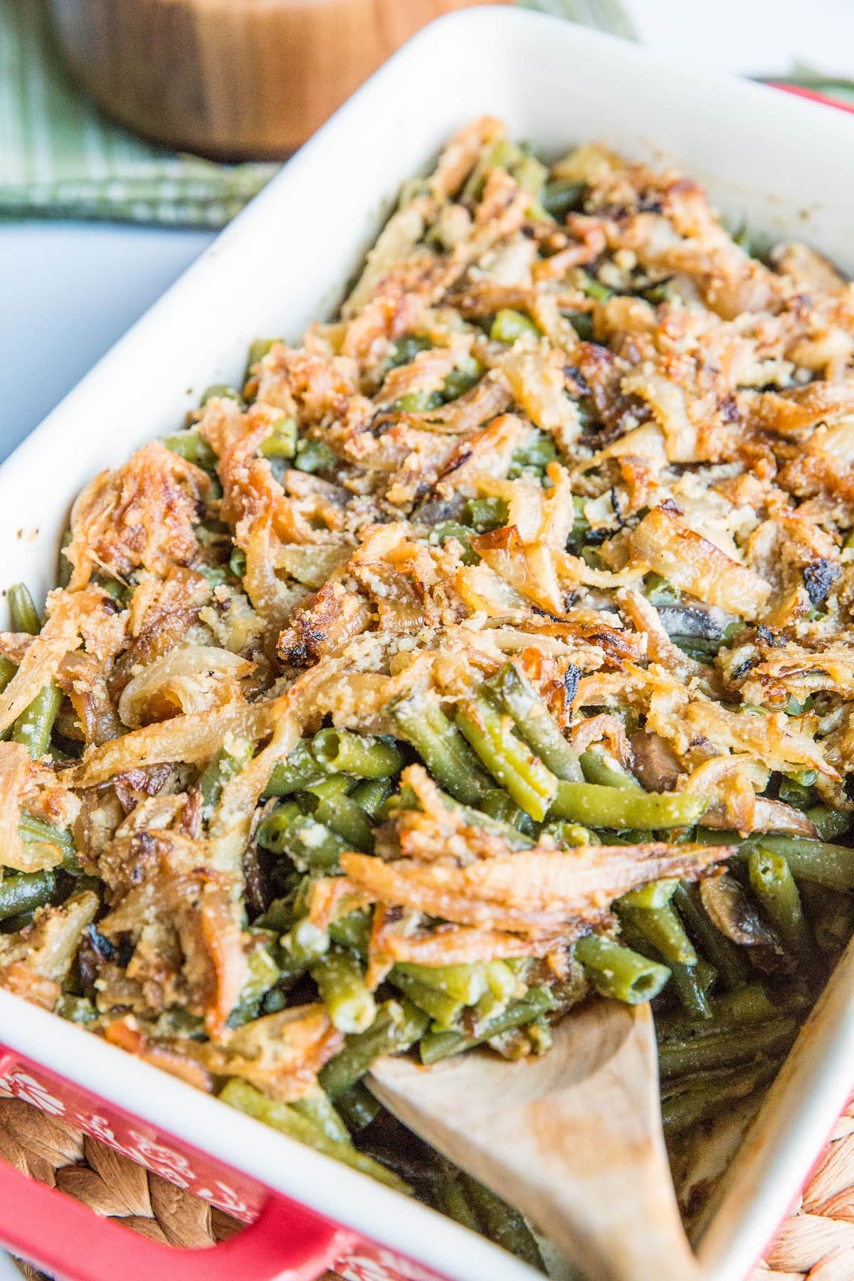 Keto Green Bean Casserole with bacon - gluten-free, dairy-free, and healthy
