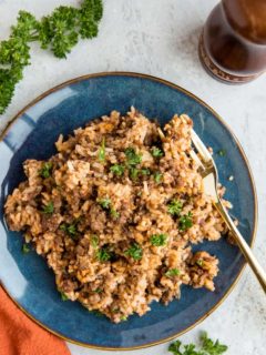 Instant Pot Hamburger Helper - Dairy-free hamburger helper with rice made in the pressure cooker. Easy, filling, delicious!