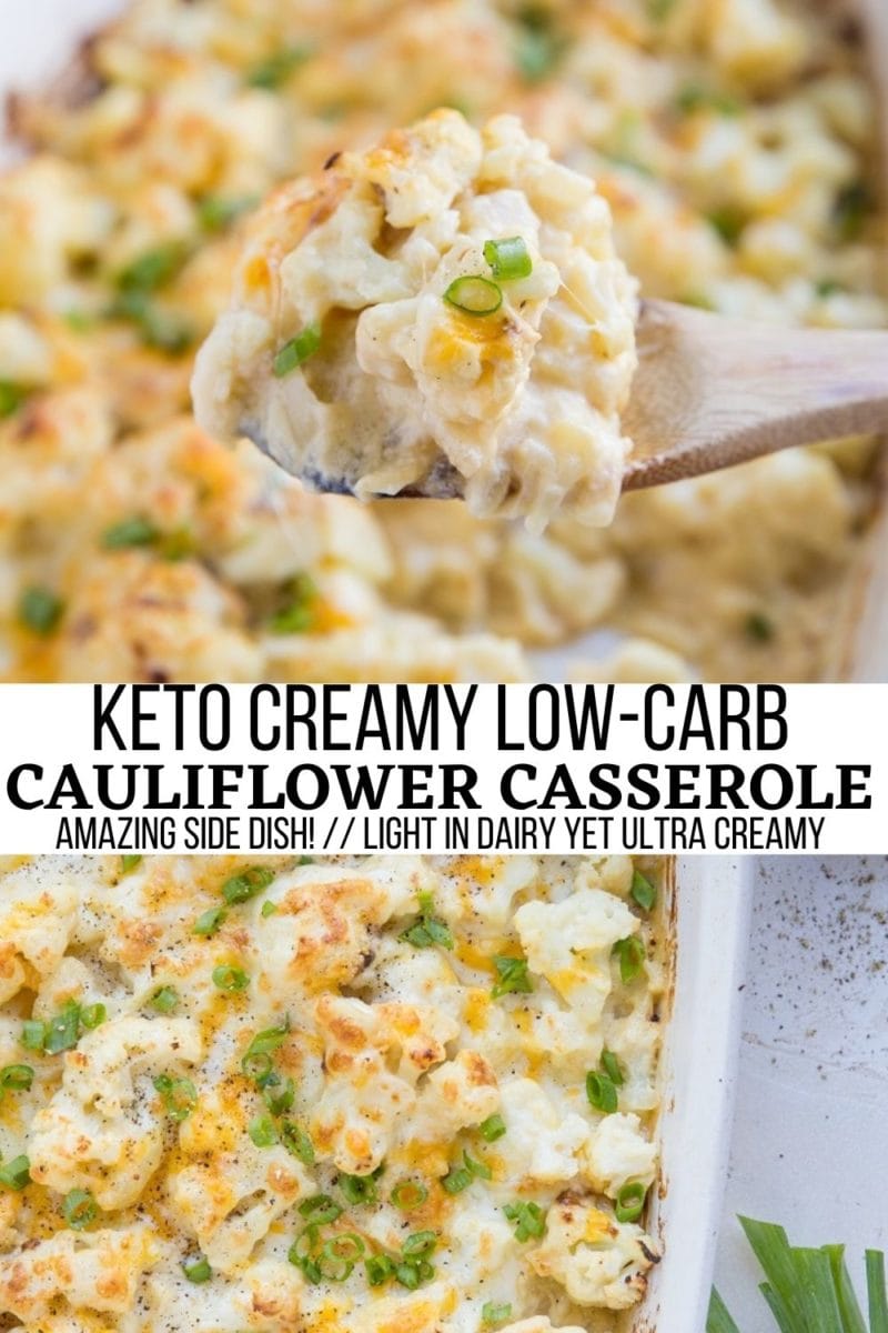 Keto Creamy Cauliflower Casserole - light on dairy yet ultra creamy. A perfect side dish for the holidays! Low-carb, easy to prepare.
