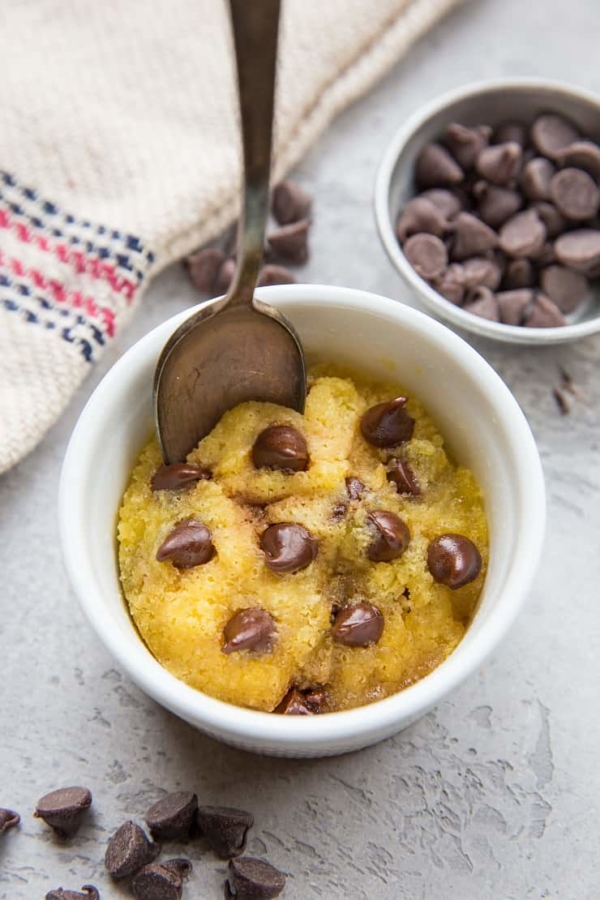 Keto Mug Cookie - grain-free, sugar-free single serve cookie recipe. Post includes an option for either coconut flour or almond flour