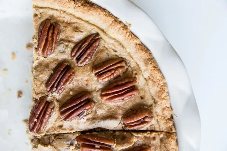 Low-Carb Pecan Pie made grain-free, dairy-free, keto, healthier dessert recipe