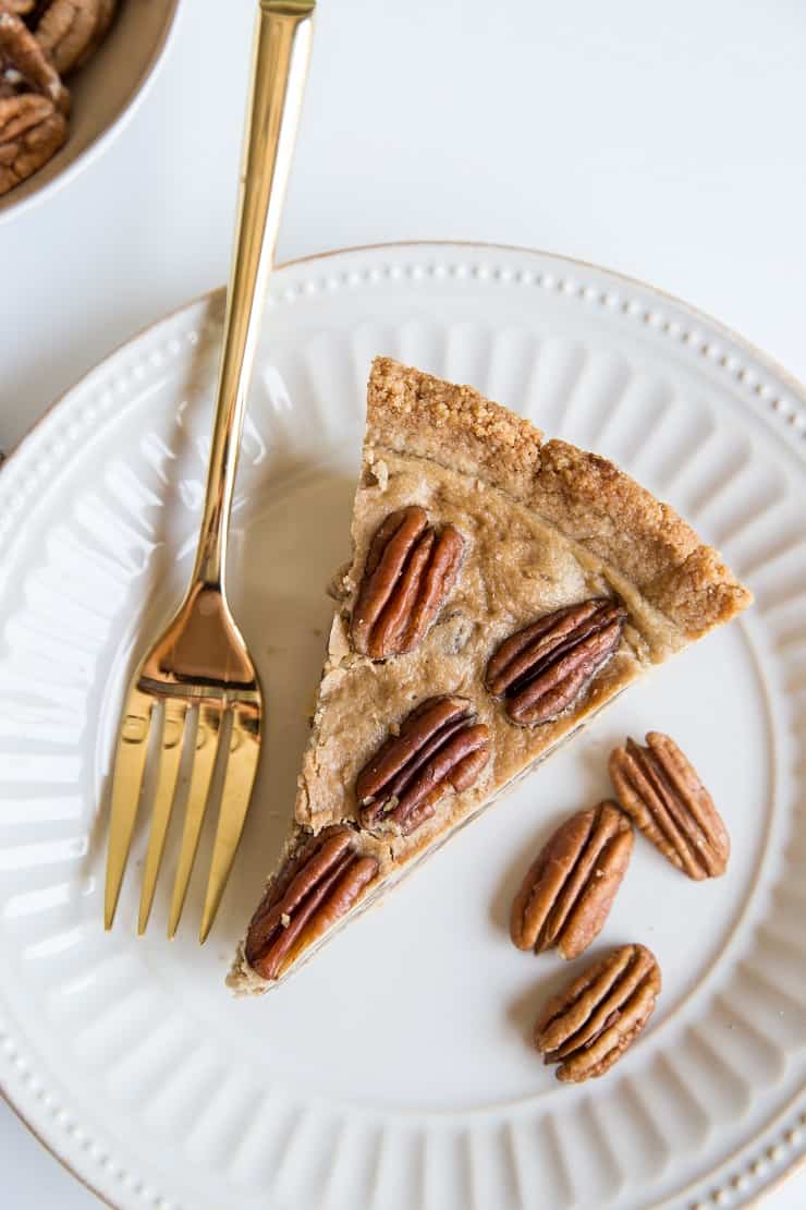 Keto Pecan Pie - sugar-free, dairy-free, grain-free with a paleo option. A healthier pecan pie recipe