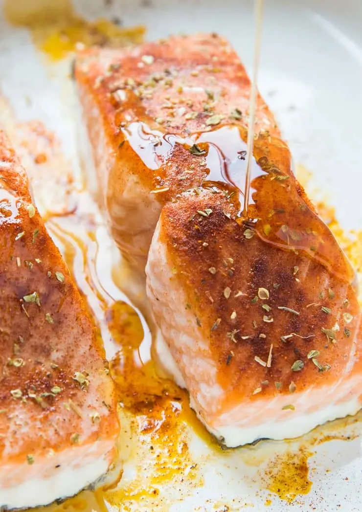 Drizzle pure maple syrup over salmon to make maple glazed salmon