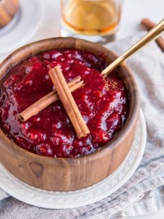 Maple Bourbon Cranberry Sauce with cinnamon and orange zest - a flavorful unique approach to homemade cranberry sauce for your Thanksgiving feast!