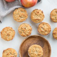 Healthy Apple Muffins made with almond flour, sweetened with banana and apple. This grain-free, dairy-free, refined sugar-free apple cinnamon muffins recipe contains no added sweetener!