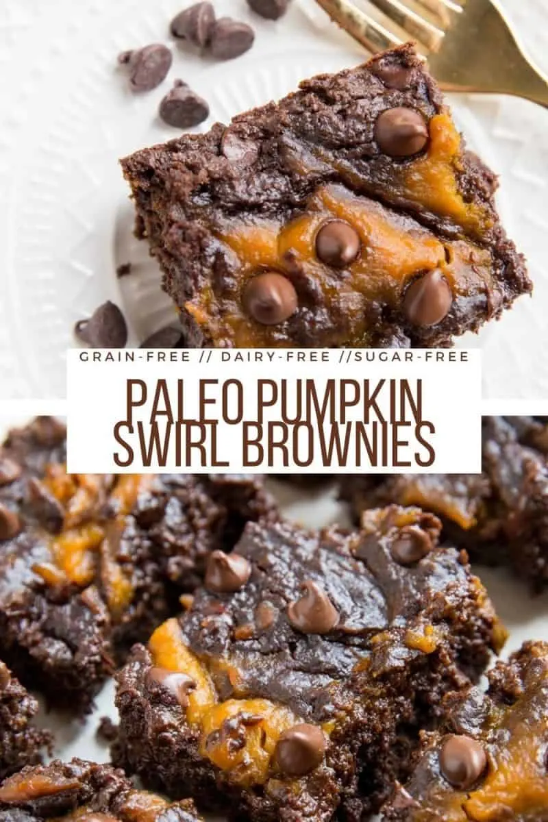 Paleo Pumpkin Swirl Brownies -grain-free, refined sugar-free, dairy-free, made with almond flour and coconut sugar. An easy healthy dessert recipe!