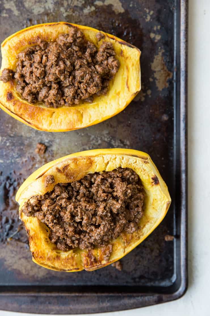 Spaghetti Squash stuffed with ground beef