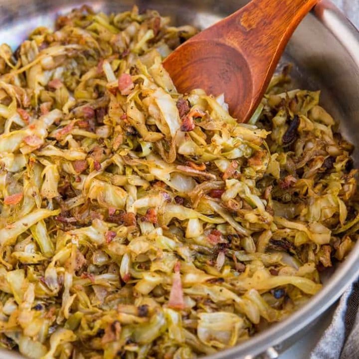 Caramelized Cabbage and Onions with Bacon - an easy, healthy side dish that is paleo, keto, whole30 and delicious!