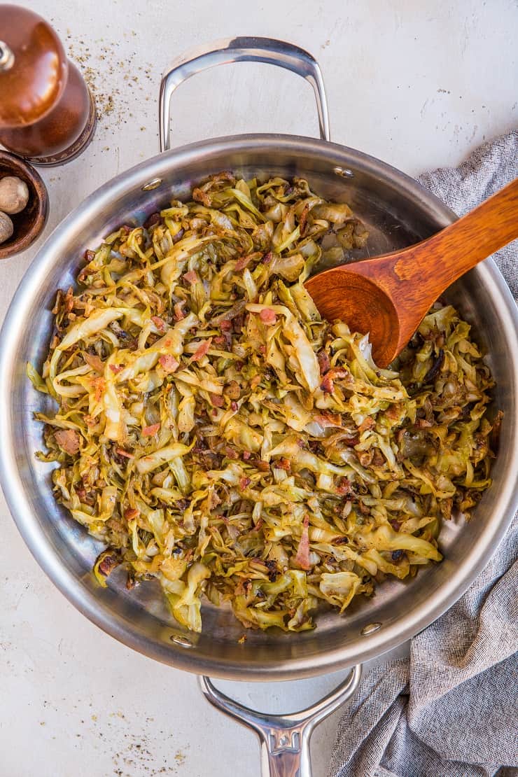 Caramelized Cabbage Recipe with Bacon, onions, and garlic - a healthy, easy side dish