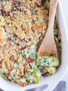 Creamy Brussel Sprout Casserole - keto, low-carb cheesy brussel sprouts with crispy topping
