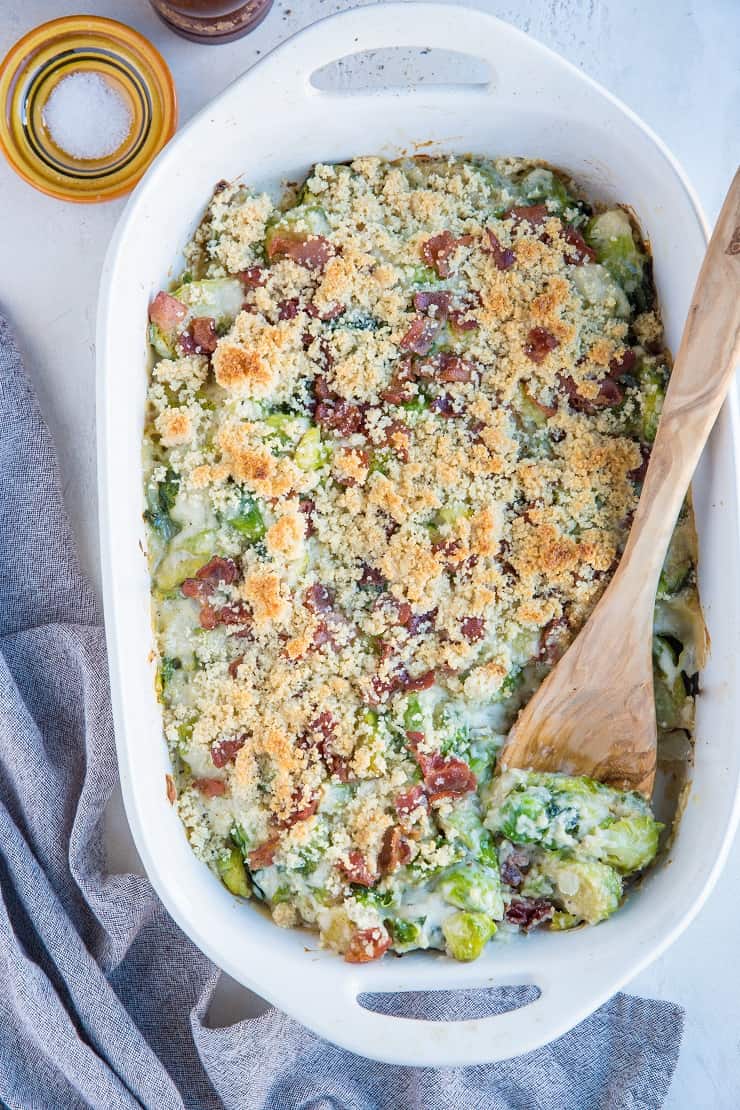 Grain-Free Keto Brussel Sprout Casserole with Bacon - cheesy brussel sprouts are an amazing side dish