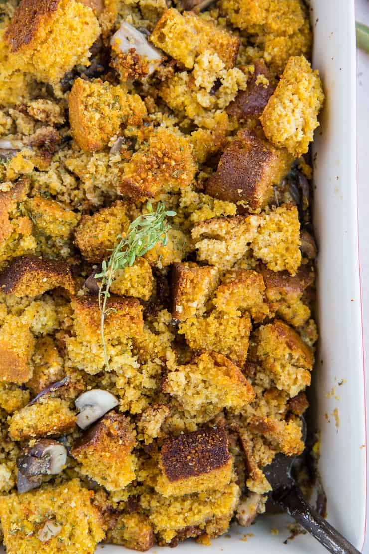 Gluten-Free Cornbread Stuffing with Mushrooms. Dairy-Free