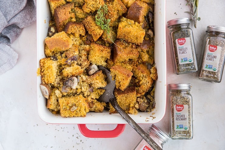 Gluten-Free Dairy-Free Cornbread Stuffing recipe for Thanksgiving