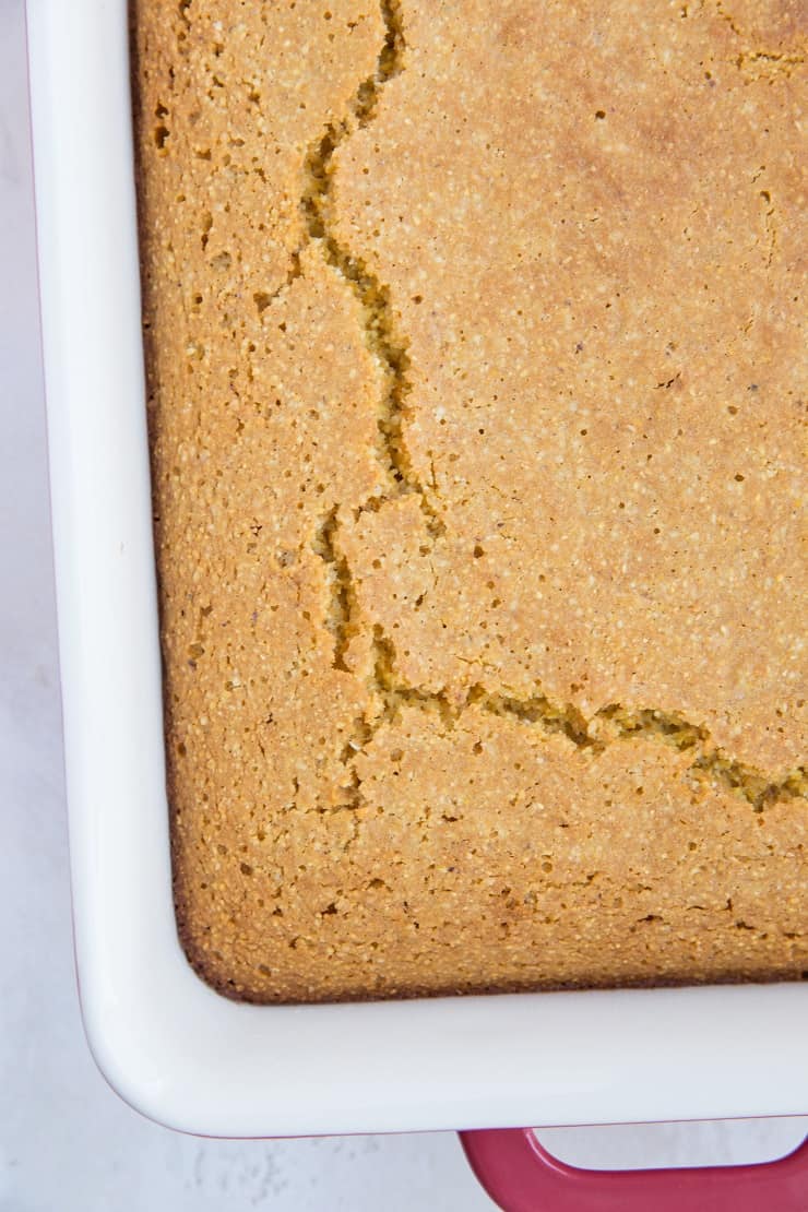 Healthy Cornbread Recipe made gluten-free, refined sugar-free and dairy-free. Simple, fluffy, moist and delicious!