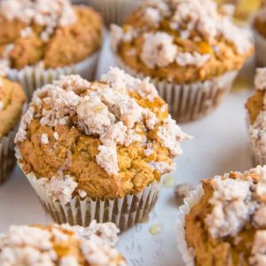 Gluten-Free Pumpkin Muffins with Streussel Topping - healthy pumpkin muffins that are refined sugar-free