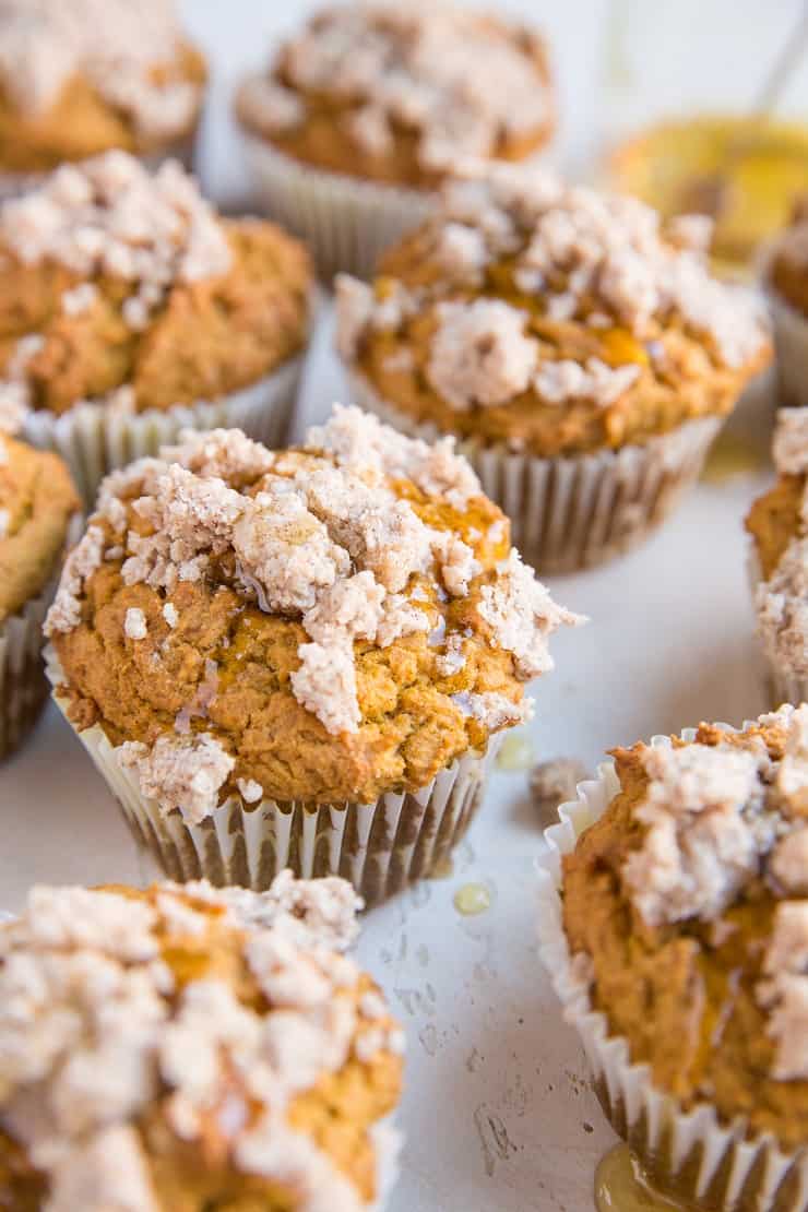 Gluten-Free Pumpkin Muffins with Streussel Topping - healthy pumpkin muffins that are refined sugar-free