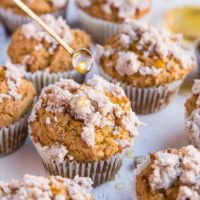 Gluten-Free Pumpkin Muffins with Streussel Topping - healthy pumpkin muffins that are refined sugar-free