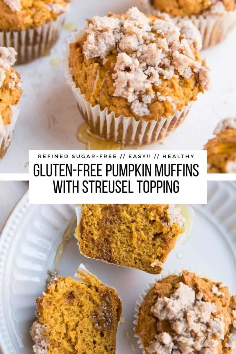 Gluten-Free Pumpkin Muffins with Streussel Topping - healthy pumpkin muffins that are refined sugar-free