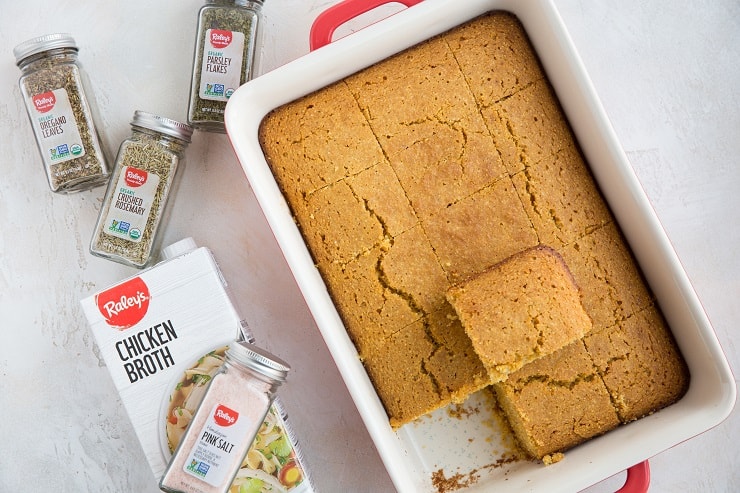 Ingredients for gluten-free dairy-free cornbread stuffing