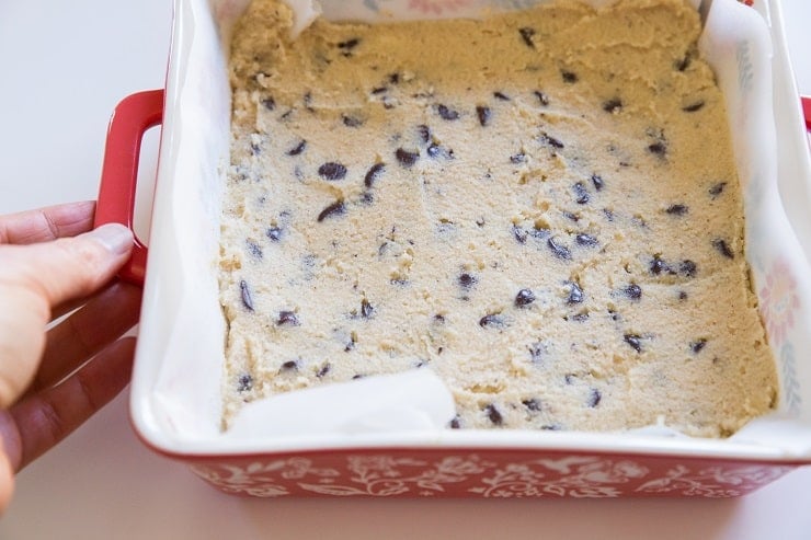 Transfer the cookie dough to an 8 x 8 square pan
