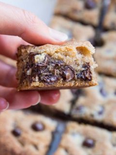 Keto Chocolate Chip Cookie Bars - sugar-free low-carb cookie bars made with almond flour that are perfectly gooey, soft and chewy with an amazing crisp!