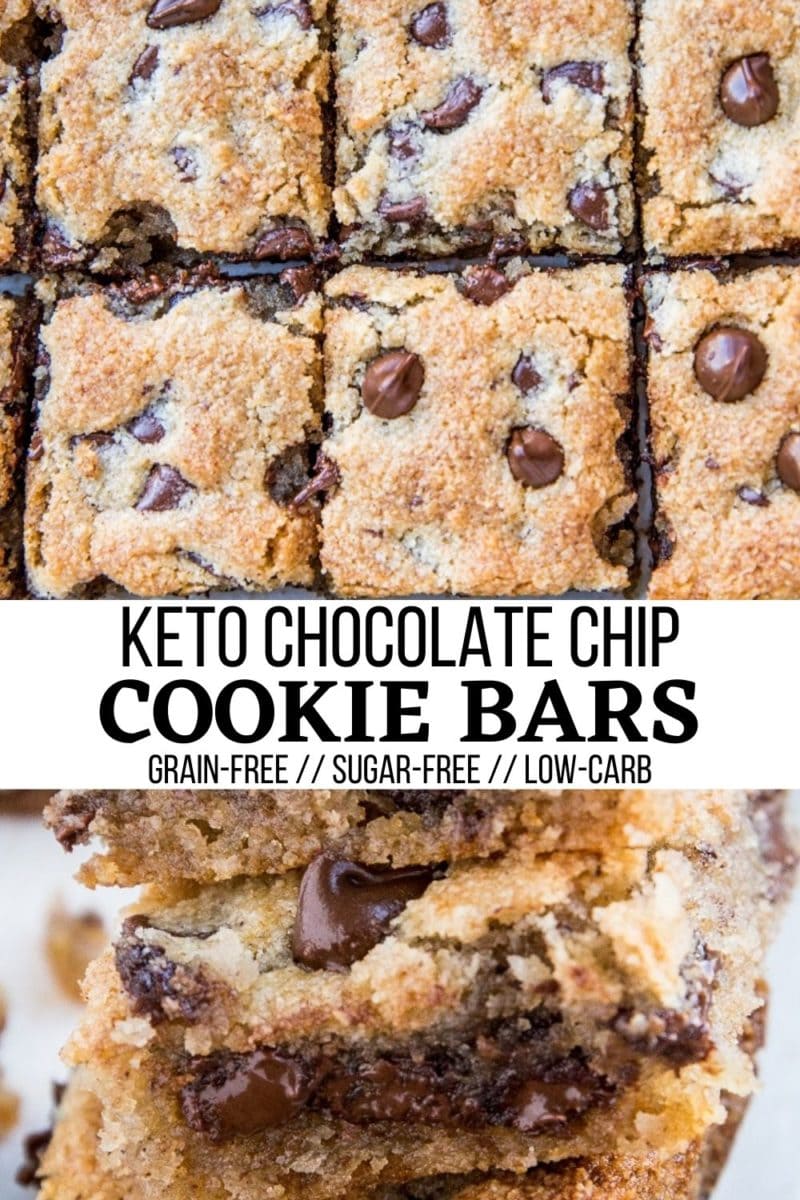 Keto Chocolate Chip Cookie Bars made with almond flour and sugar-free sweetener - perfectly gooey, chewy and crispy low-carb dessert recipe