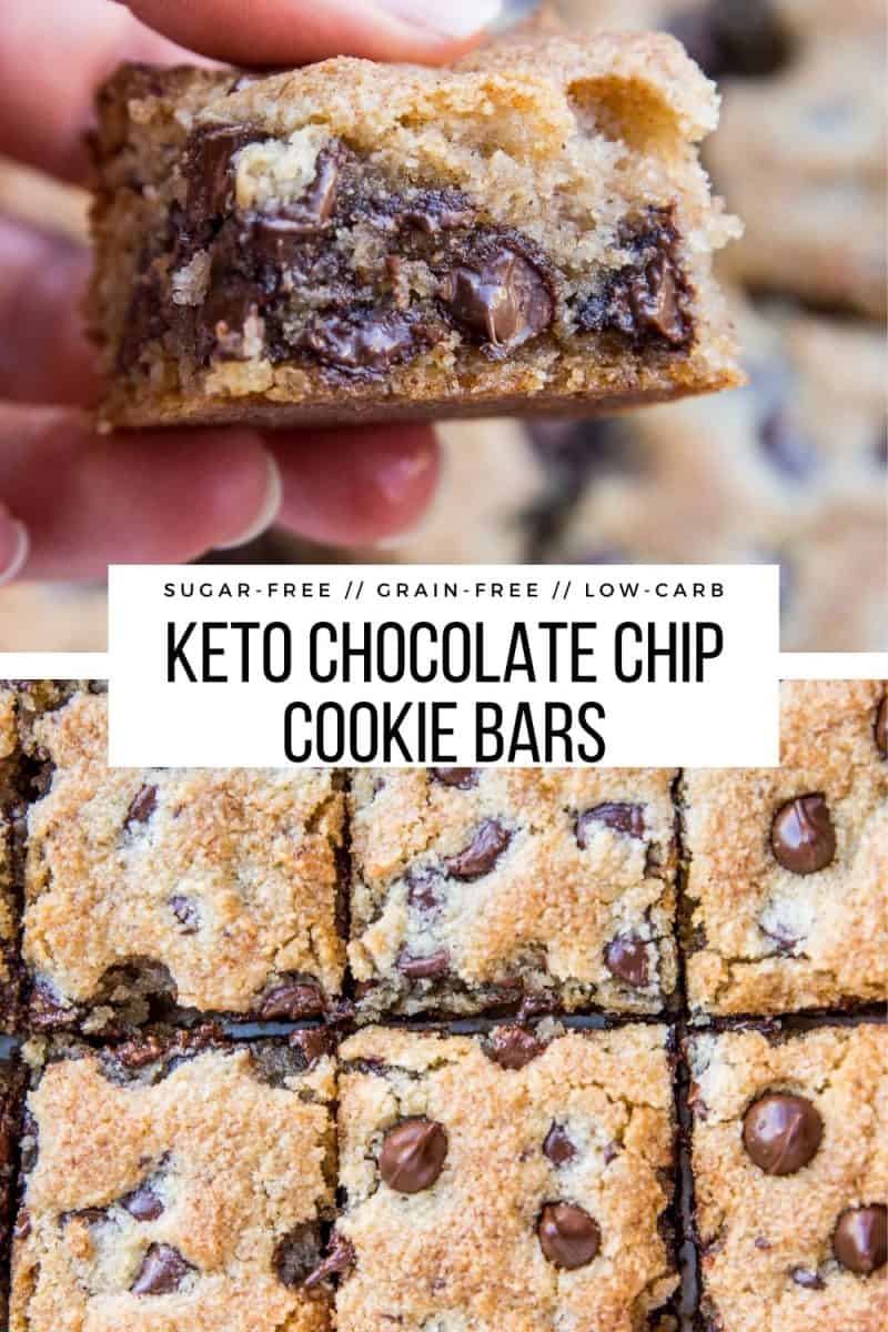 Almond Flour Grain-Free Keto Chocolate Chip Cookie Bars made with almond flour and sugar-free sweetener - perfectly gooey, chewy and crispy low-carb dessert recipe