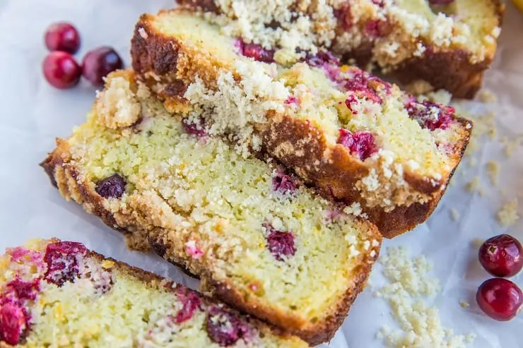 Low-Carb Healthy Cranberry Orange Bread made with coconut sugar and sugar-free sweetener for a healthy treat