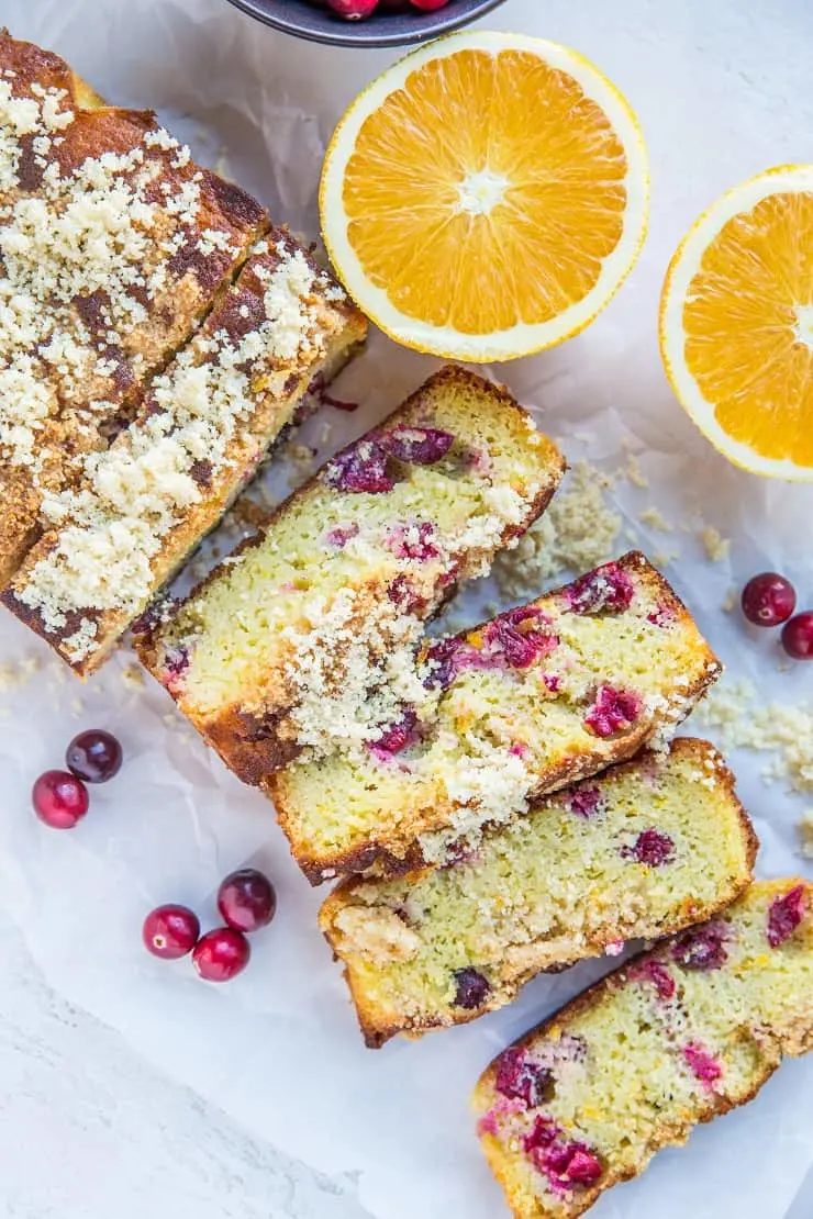 Grain-Free Low-Carb Cranberry Orange Bread - sugar-free, made with coconut flour