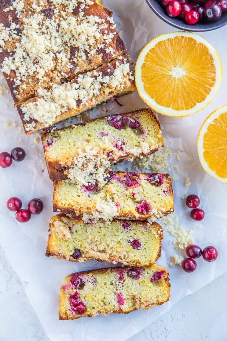 Keto Cranberry Orange Bread made with coconut flour - grain-free, sugar-free, moist, fluffy, delicious!