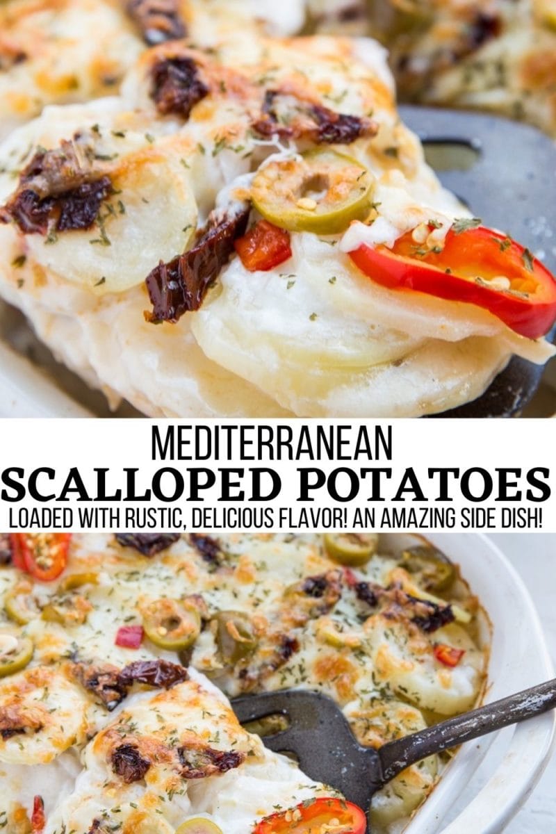 Mediterranean Scalloped Potatoes with sun-dried tomatoes, olives and roasted bell peppers is a unique take on the classic side dish. This creamy, mouth-watering recipe is perfect for sharing with friends and family any time of year.