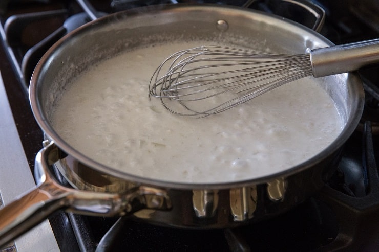 Prepare the sauce for the scalloped potatoes