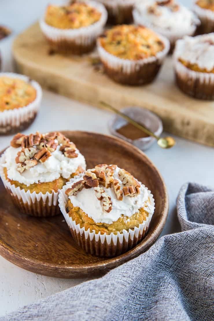 Paleo Carrot Cake Banana Muffins made with almond flour - carrot cake meets banana bread in this healthy recipe