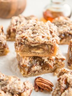 Paleo Pecan Pie Bars - grain-free, refined sugar-free, dairy-free healthier pecan pie bars made with almond flour. A delicious cleaner dessert recipe!