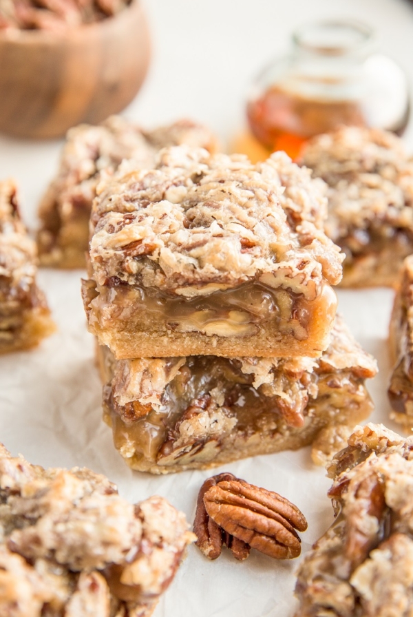 Paleo Pecan Pie Bars - grain-free, refined sugar-free, dairy-free healthier pecan pie bars made with almond flour. A delicious cleaner dessert recipe!