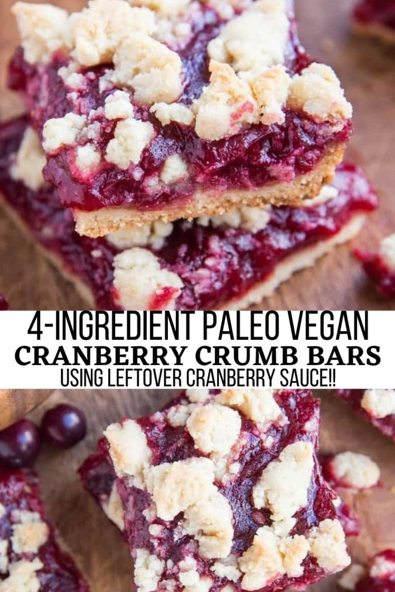 Paleo Vegan Cranberry Crumb Bars - grain-free, egg-free, dairy-free, refined sugar-free healthier dessert! Use your leftover cranberry sauce from Thanksgiving to make these delicious bars!