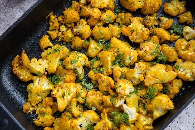 Easy Turmeric Roasted Cauliflower - keto, paleo, whole30, low-carb, amazing