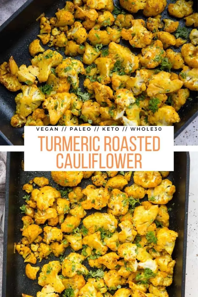 Turmeric Roasted Cauliflower is a nutritious side dish, perfect to go alongside any main entree. Paleo, vegan, whole30, keto, and low-carb