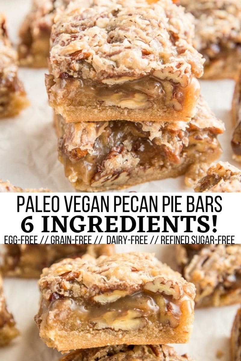 6-Ingredient Vegan Pecan Pie Bars - paleo, grain-free, refined sugar-free, egg-free, dairy-free delicious dessert!