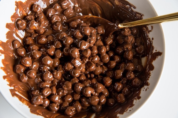 Bowl of chocolate covered chickpeas