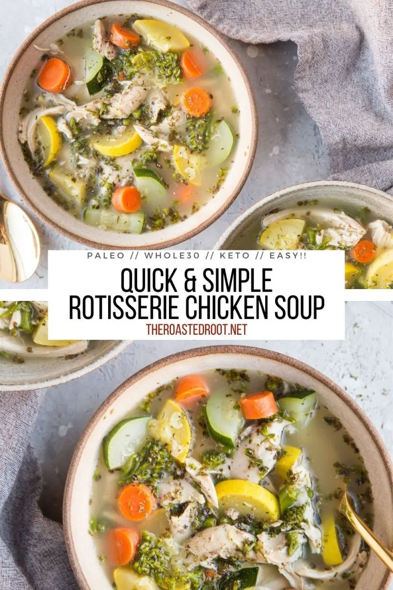 Rotisserie Chicken Soup made with only a few simple ingredients - pick up a rotisserie chicken at the store and make the best chicken soup ever!